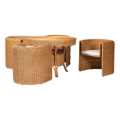 bali & pari Ayumi 5-Piece Round Rattan Dining Set - Handwoven Wicker Scalloped Table and 4 Barrel Chairs, Coastal Kitchen or Sunroom Furniture